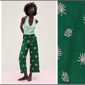 Zara linen pants with tropical leafy 🥬 threading